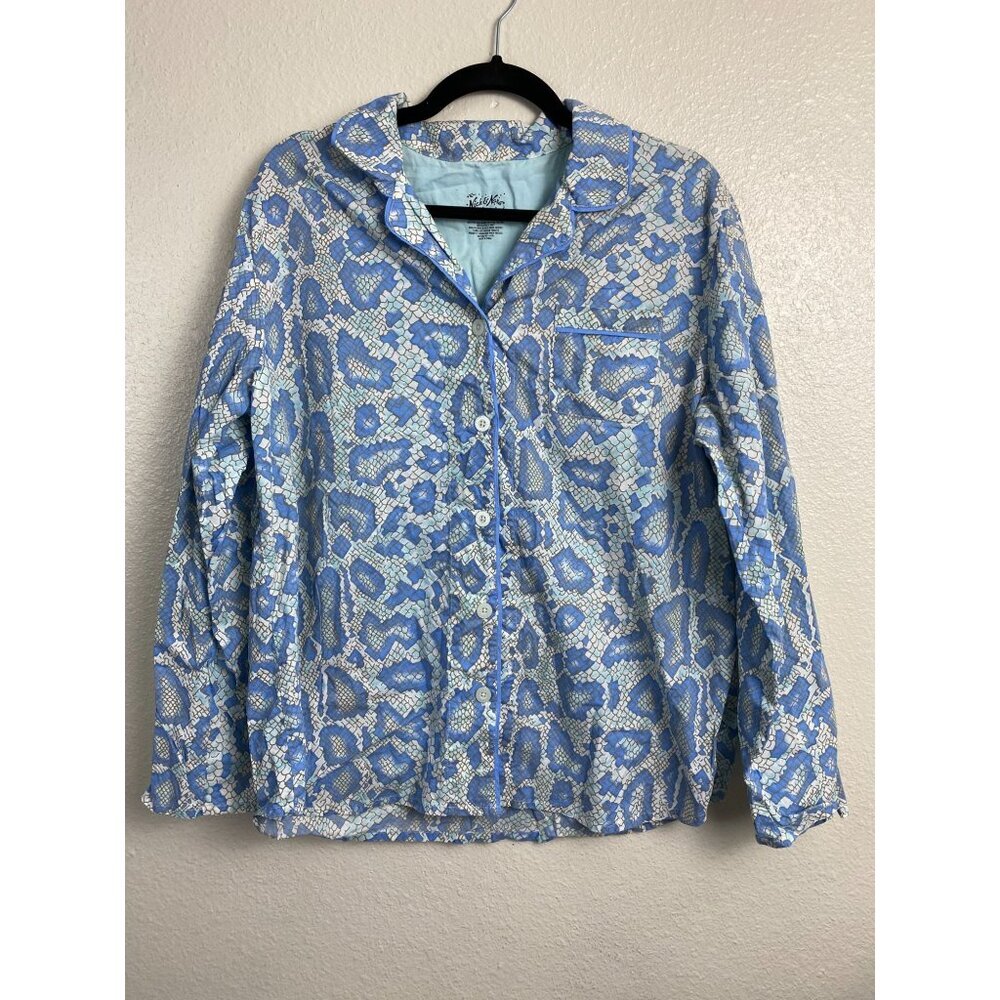 Nick & Nora Sleepwear Long Sleeve Button Up Shirt Women sz XXL Blue Snake Print